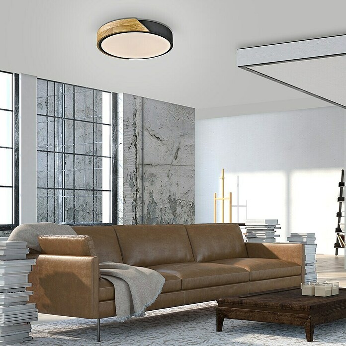 Paul Neuhaus Bila Plafón LED redondo (24 W, Negro/Madera, Blanco cálido) | BAUHAUS