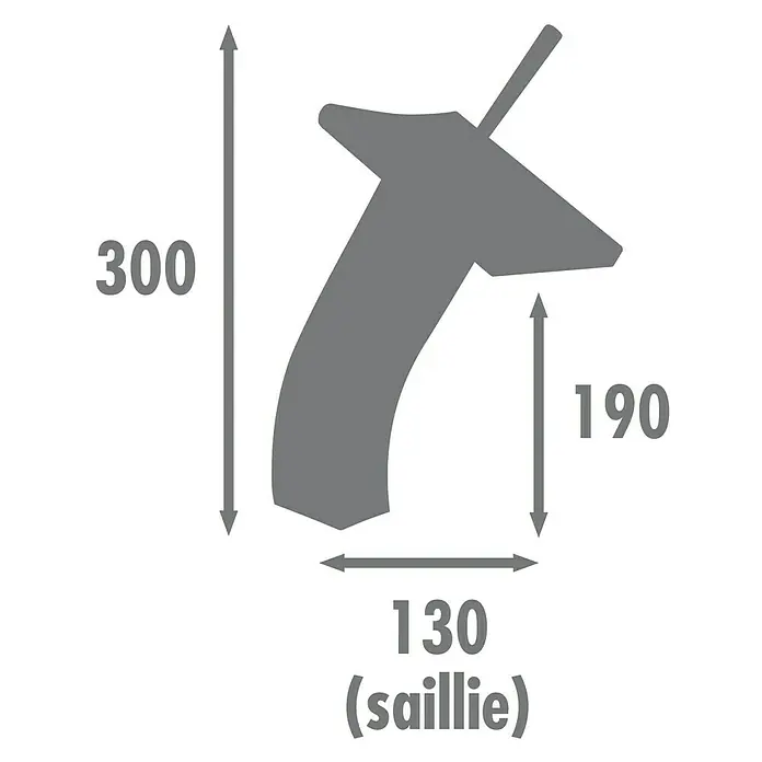 Rousseau Grifo de lavabo alto Cristali - Negro, Brillante - Dibujo esquemático de un accesorio con dimensiones de 300 mm de altura, 190 mm de proyección y 130 mm de profundidad para una mejor ilustración.