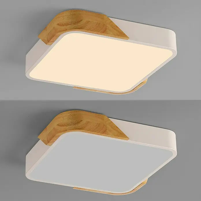 Paul Neuhaus Bila Plafón LED - 24 W, L x An x Al: 32 x 32 x 55 cm, Blanco/Madera, Blanco cálido - Lámpara de techo con detalles de madera. La luminaria tiene forma cuadrada y una luz blanca cálida, ideal para espacios modernos.