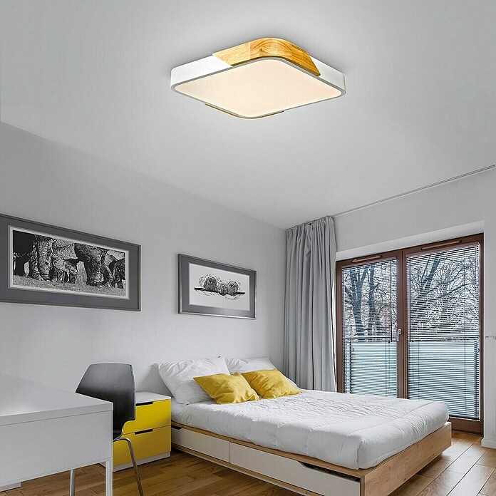 Paul Neuhaus Bila Plafón LED (24 W, L x An x Al: 32 x 32 x 55 cm, Blanco/Madera, Blanco cálido) | BAUHAUS