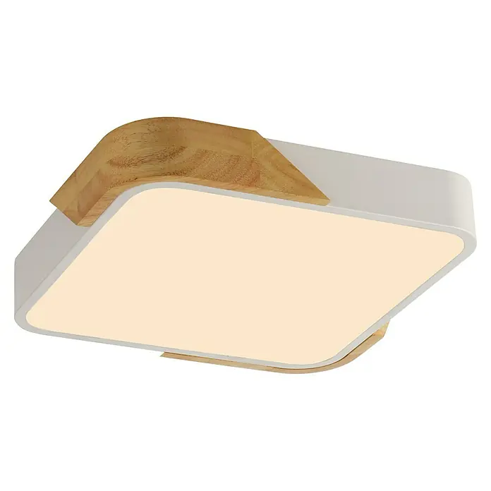 Paul Neuhaus Bila Plafón LED - 24 W, L x An x Al: 32 x 32 x 55 cm, Blanco/Madera, Blanco cálido - Lámpara de techo moderna con detalles de madera. La luz cuadrada proporciona una luz cálida y crea un ambiente acogedor.