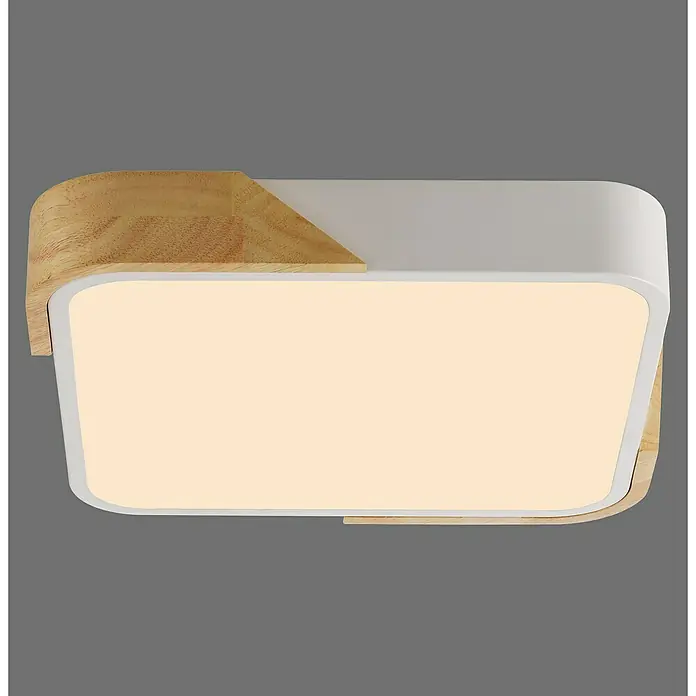 Paul Neuhaus Bila Plafón LED - 24 W, L x An x Al: 32 x 32 x 55 cm, Blanco/Madera, Blanco cálido - Lámpara de techo LED cuadrada con detalles en madera para una iluminación moderna y cálida.