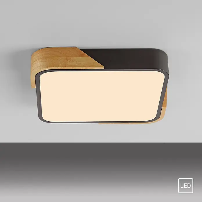Paul Neuhaus Bila Plafón LED - 24 W, L x An x Al: 32 x 32 x 55 cm, Negro/Madera, Blanco cálido - Lámpara de techo moderna con marco de madera e iluminación LED. Diseño sencillo para una iluminación agradable de la habitación.