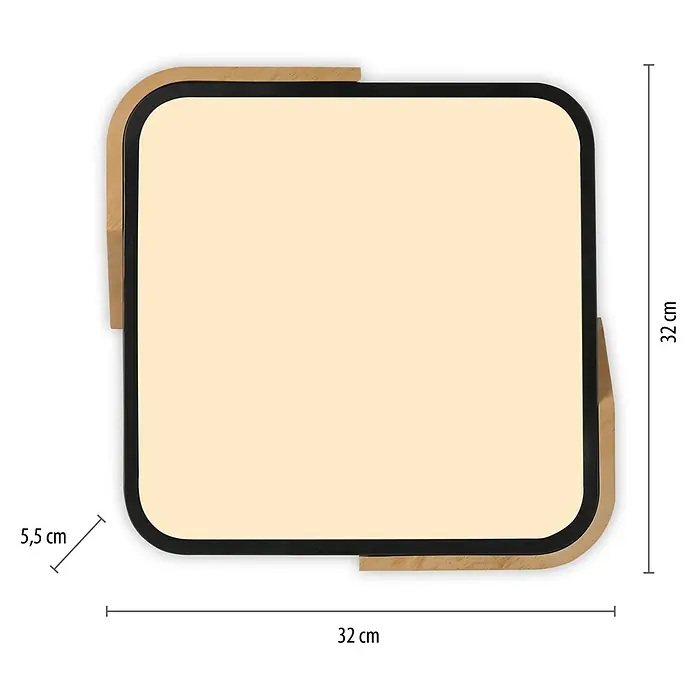 Paul Neuhaus Bila Plafón LED - 24 W, L x An x Al: 32 x 32 x 55 cm, Negro/Madera, Blanco cálido - Plafón LED cuadrado con marco de madera, dimensiones 32 x 32 cm y profundidad 5,5 cm. Perfecto para espacios de estar modernos.