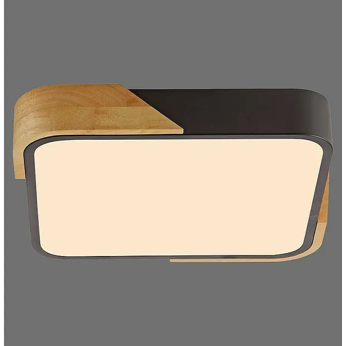 Paul Neuhaus Bila Plafón LED - 24 W, L x An x Al: 32 x 32 x 55 cm, Negro/Madera, Blanco cálido - Lámpara de techo LED moderna con detalles en madera y diseño cuadrado, ideal para interiores elegantes.