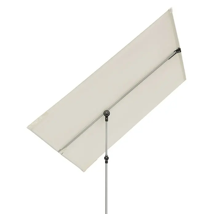 Doppler Active Balkonschirm - Natur, Bespannungsmaß (L x B): 180 x 130 cm - Aufnahme eines rechteckigen, weißen Sonnenschirms von unten, der an einer silbernen Stange befestigt ist, ideal für den Sonnenschutz.