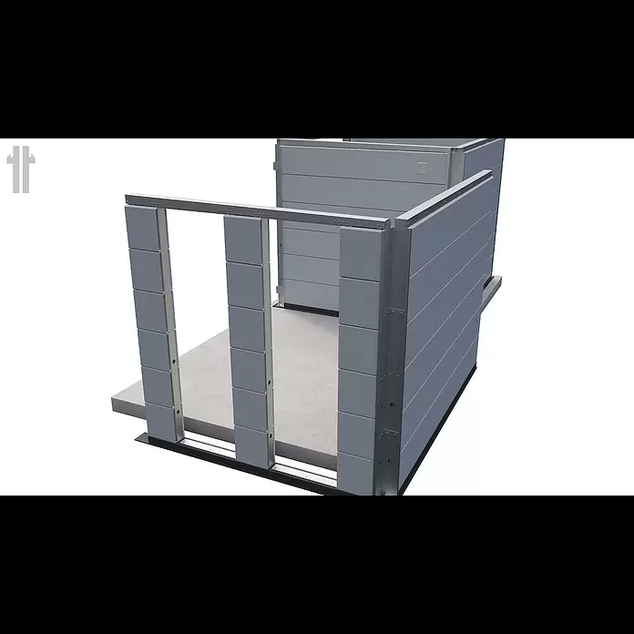Telluria Metallgerätehaus Classico 2424 mit Lounge S links - Außenmaß inkl. Dachüberstand (B x T): 542 x 258 cm, Stahl, Weiß/Anthrazit, Ohne Set - Montage lounge small
