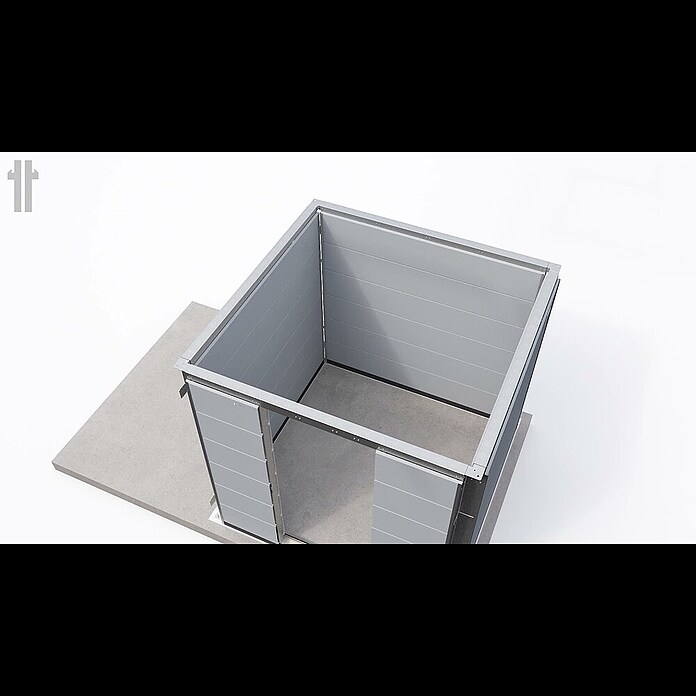 Telluria Metallgerätehaus Classico 3024 mit Open Lounge L links (Außenmaß inkl. Dachüberstand (B x T): 602 x 258 cm, Stahl, Weiß/Anthrazit, Ohne Set) | BAUHAUS