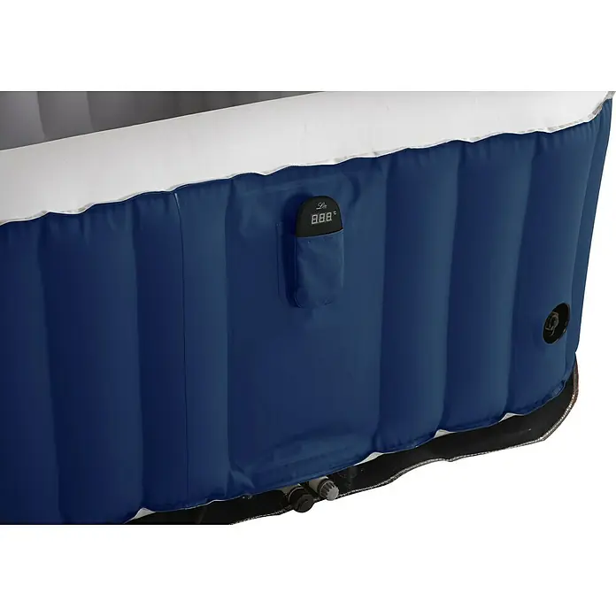 MSpa Mobil-Whirlpool Square Navy - L x B x H: 158 x 158 x 68 cm, Blau, 650 l - Nahaufnahme eines Lay-Z-Spa Whirlpools mit digitalem Display und blauem Vinyl.