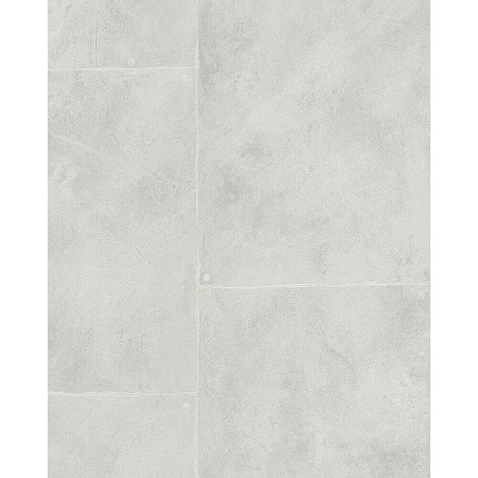 Marburg Loft Vliestapete Fliesenoptik - Hellgrau, Fliesenoptik, 10,05 x 0,53 m - Detailaufnahme einer hellgrauen Betonwand mit Paneelen. Die Textur verleiht ein modernes Aussehen.