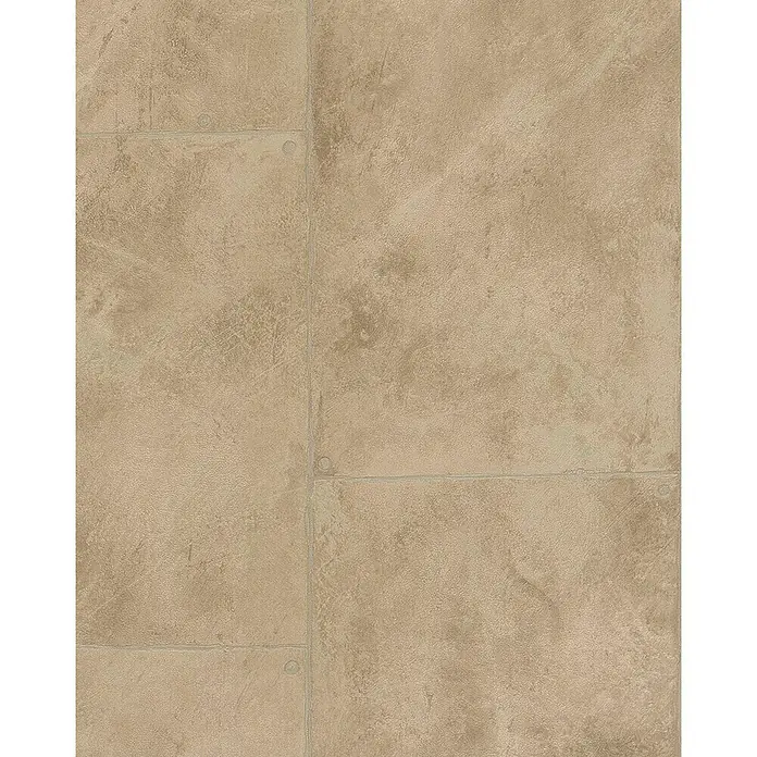Marburg Loft Vliestapete Fliesenoptik - Braun, Fliesenoptik, 10,05 x 0,53 m - Nahaufnahme von sandfarbenen Bodenfliesen mit matter Textur, die eine warme, natürliche Ästhetik für Innenräume bieten.