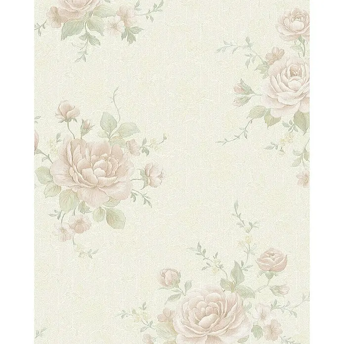 Marburg Home Classic Belvedere Vliestapete Rosen-Bouquet - Beige, Floral, 10,05 x 0,53 m - Vintage-Tapete mit zarten, roséfarbenen Rosenblüten und grünen Blättern auf einem dezent gemusterten, cremefarbenen Hintergrund. Elegantes Design für stilvolle Räume.