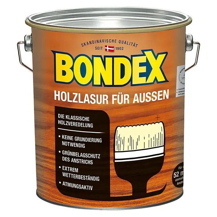 Bondex Holzlasur für Außen - Mahagoni, 4 l, Seidenmatt - Dose Bondex Holzlasur für Außen, eine hochwertige Holzschutzlasur für den Außenbereich.