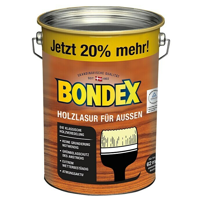 Bondex Holzlasur für Außen (Rio-Palisander, Seidenmatt, 4,8 l, Lösemittelbasiert)