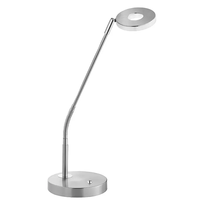 Fischer & Honsel Dent LED-Tischleuchte - 6 W, L x B x H: 40 x 16 x 60 cm, Nickel matt, Warmweiß - Elegante silberne LED-Tischleuchte mit flexiblem Hals und kreisförmigem Leuchtenkopf, ideal für modernes Design und energiesparende Beleuchtung.