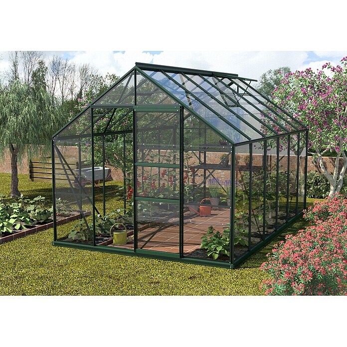 Vitavia Gewächshaus (3,83 x 2,57 x 2,3 m, Farbe: Smaragd, Einscheibensicherheitsglas (ESG), 3 mm)
