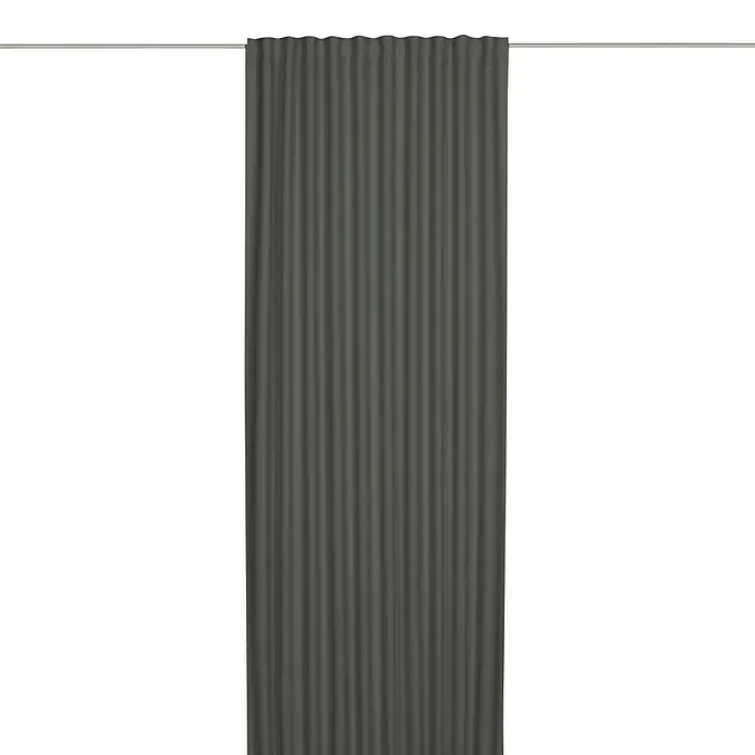 Elbersdrucke Verdunkelungsvorhang Midnight - 140 x 255 cm, 100 % Polyester, Grau - Grauer Verdunkelungsvorhang mit feinen Falten hängt an einer Metallschiene und sorgt für Privatsphäre und Dunkelheit im Raum.