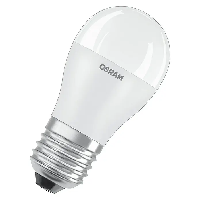 Osram Star LED-Lampe CLP40 - E27, Nicht Dimmbar, Warmweiß, 470 lm, 5,5 W - Nahaufnahme einer OSRAM LED-Lampe, die modernes Design und Energieeffizienz vereint. Ideal für helles und angenehmes Licht.