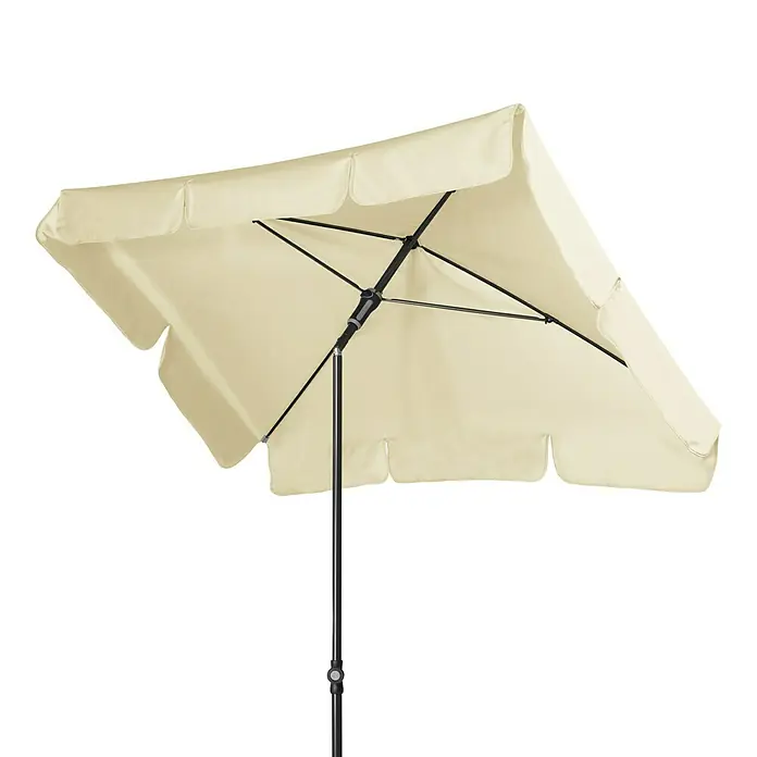 Doppler Sunline Marktschirm Waterproof Neo - Natur, Bespannungsmaß (L x B): 185 x 120 cm - Nahaufnahme eines cremefarbenen Sonnenschirms mit schwarzem Gestell, ideal für den Garten oder die Terrasse.