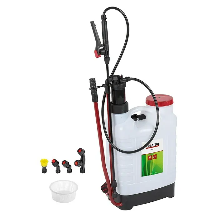 Kreator Sulfatadora mochila - Presión de funcionamiento: 3 bar - El pulverizador de mochila KREATOR KRT67010 con una capacidad de 12 litros, perfecto para jardinería y protección de plantas.