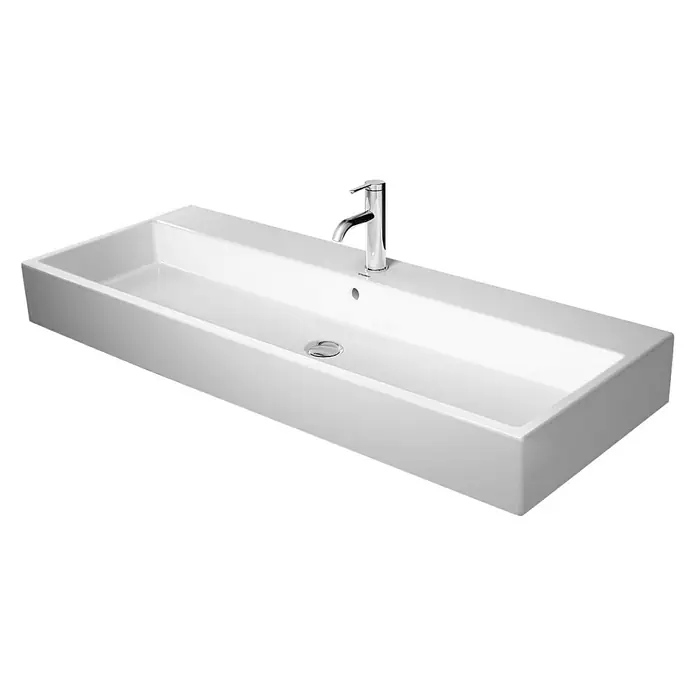 Duravit Vero Air Waschtisch - 120 x 47 cm, Ohne Spezialglasur, Hahnloch: Mitte, Mit Überlauf, Weiß, Geschliffen - Elegantes Waschbecken mit rechteckiger Form und Armatur. Das moderne Design des Waschtisches ist ideal für jedes Badezimmer.