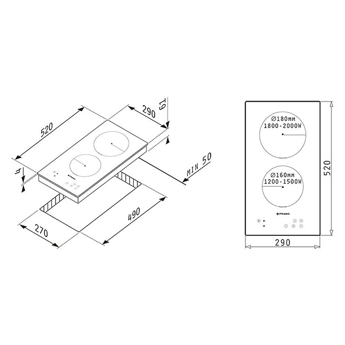 Pyramis Induktionskochfeld PHI32230FMB (Anzahl Induktionskochstellen: 2 Stk.) | BAUHAUS