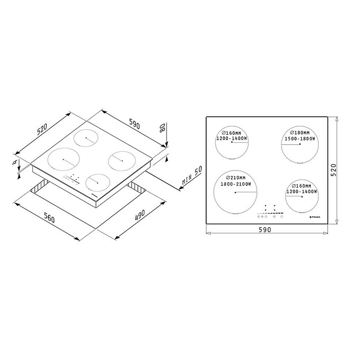 Pyramis Induktionskochfeld PHI62430FMB (Anzahl Induktionskochstellen: 4 Stk.) | BAUHAUS