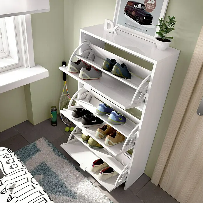 Dekit Zapatero Jazz - L x An x Al: 25 x 61 x 113 cm, Blanco - Zapatero con múltiples compartimentos para guardar varios zapatos, incluidos tenis, zapatillas y bailarinas.