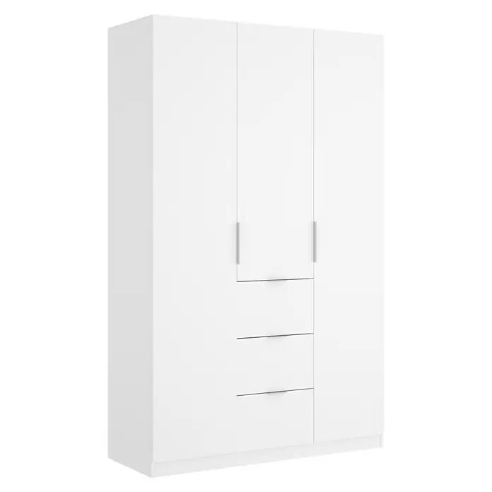 Dekit Armario para ropa Essen con cajones - L x An x Al: 52 x 135 x 204,4 cm, Blanco, Número de cajones: 3 ud. - Armario blanco con tres puertas y cajones. Este armario moderno proporciona un amplio espacio de almacenamiento para ropa y otros artículos.