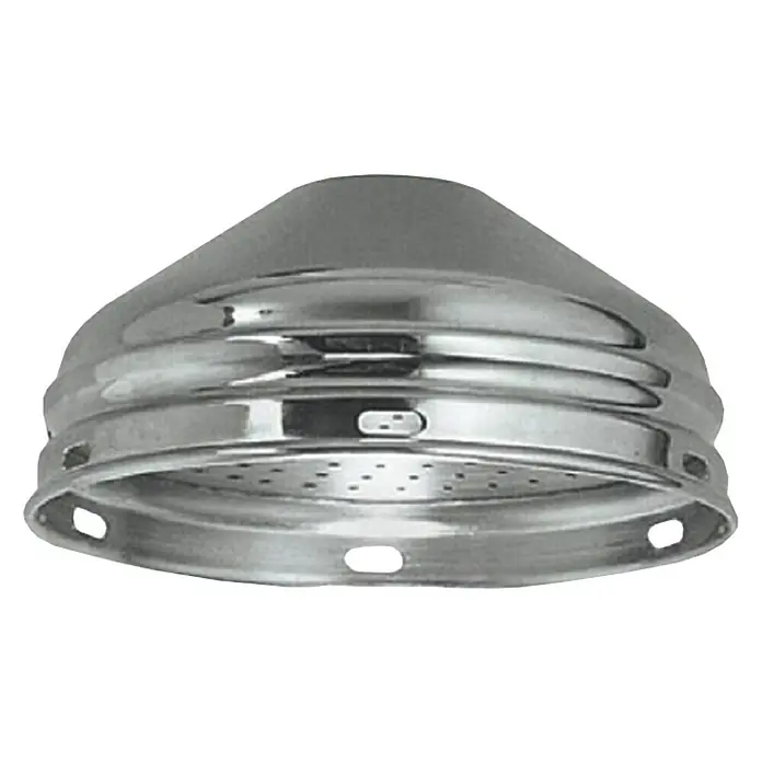Grohe Relexa Plus KopfbrauseDurchmesser: 8,5 cm, Anzahl Funktionen: 1 Stk., Chrom - Eine silberne Abdeckung mit Löchern, vermutlich ein Rauchabzug oder ein Filter, vor schwarzem Hintergrund.