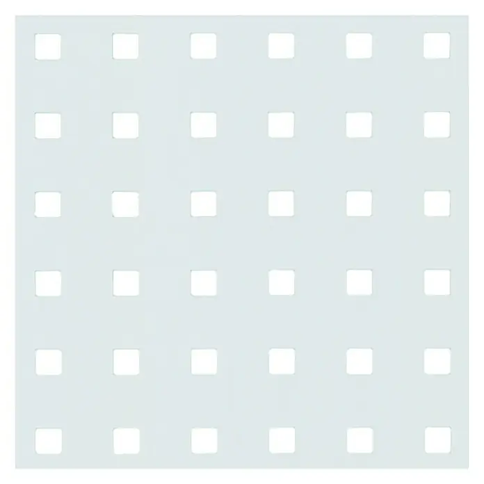 Alberts Chapa con agujeros cuadrados - 1.000 x 300 mm, Espesor: 0,8 mm, Aluminio, Eloxado - Panel cuadrado blanco con recortes cuadrados espaciados regularmente, ideal para superficies estructuradas y elementos decorativos.