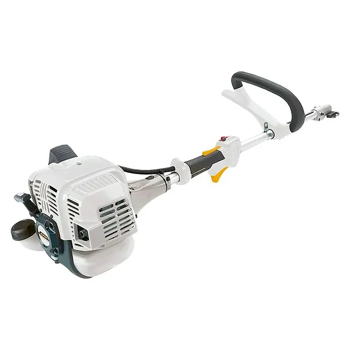 Alpina Benzin-Multitool AMT 26 - 0,7 kW, 25,4 cm³ - Detailaufnahme eines ALPINA Benzin-Rasentrimmers, ideal für präzise Gartenarbeiten. Das Gerät zeichnet sich durch sein leichtes Gewicht und einfache Handhabung aus.