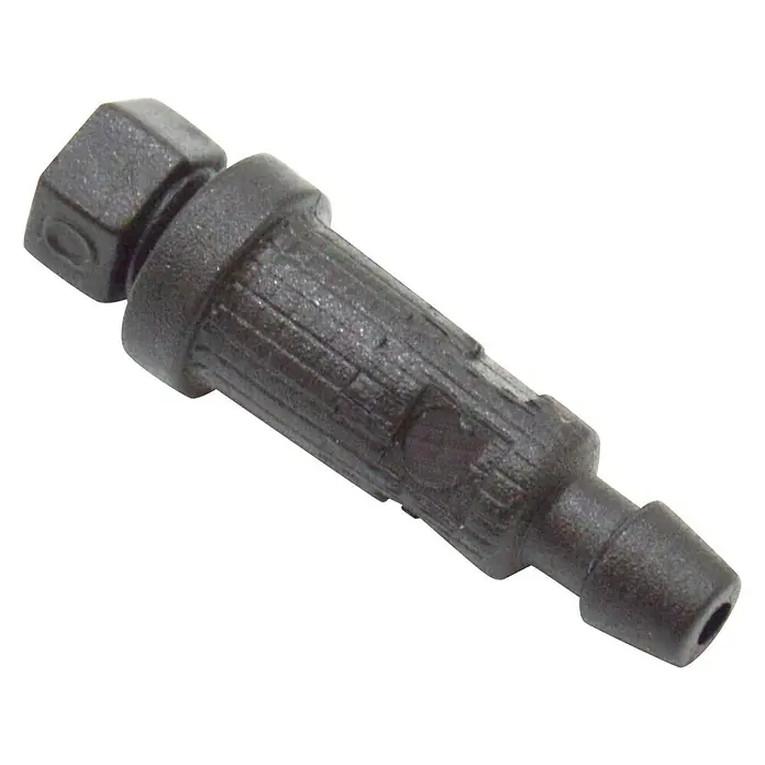 Gotero lineal - 2 l/h, 25 ud. - Imagen del producto de un conector mecánico negro atornillado con un grifo para conexiones de manguera.