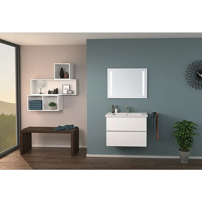 Sanipa Badmöbel-Set Solo One Euphoria - 78 cm, Weiß - Modernes Badezimmer-Interieur mit Waschbeckenunterschrank, Spiegel und stilvollen Deko-Elementen für ein ansprechendes Ambiente.