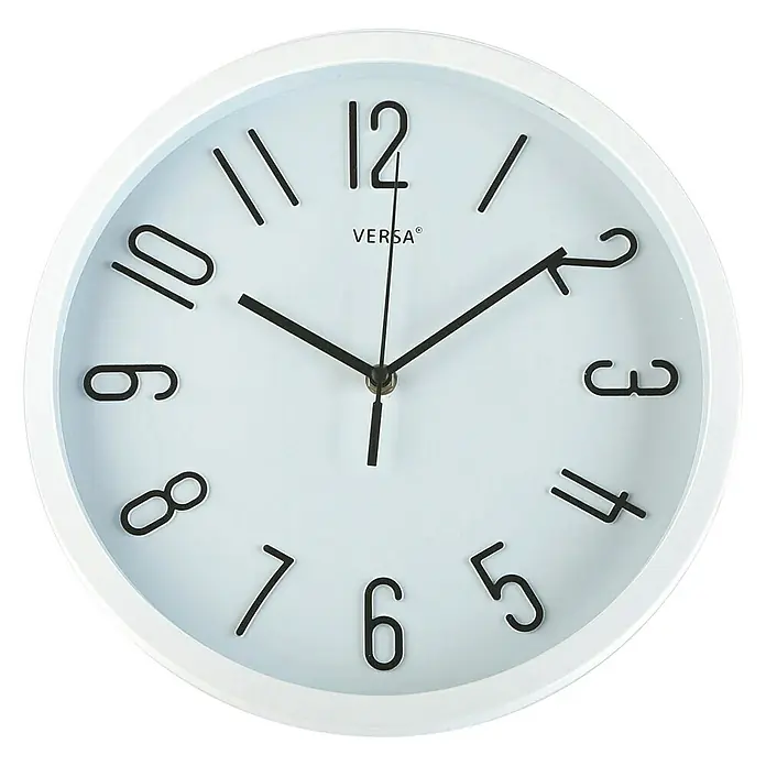 Versa Reloj de pared BL - Diámetro: 30 cm, Blanco - Captura de un reloj de pared blanco "Versa" que muestra la hora justo después de las 10:12, perfecto para un control elegante del tiempo en cualquier habitación.