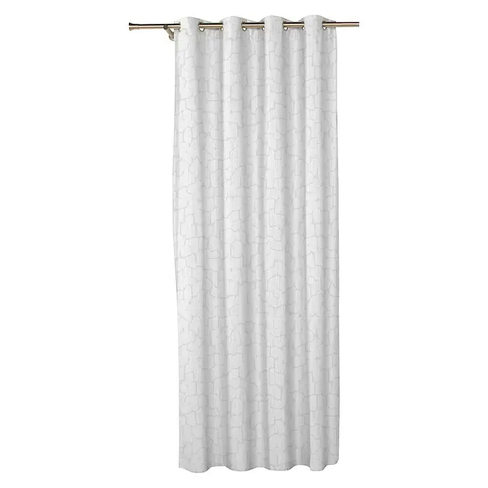 Visillo para ventana Jet Lag - 140 x 270 cm, 100% poliéster fil coupé, Blanco - Cortina blanca con estampado sutil sobre una barra de cortina dorada. Decoración elegante para un hogar con estilo.