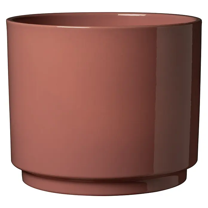 Soendgen Keramik Übertopf rund Oslo Seventies - Außenmaß (Ø x H): 22 x 19 cm, Lychee, Keramik, Glänzend - Ein moderner, zylindrischer Pflanztopf in einem warmen, rötlichen Farbton, ideal für stilvolle Zimmerpflanzen und zeitgemäße Dekoration.