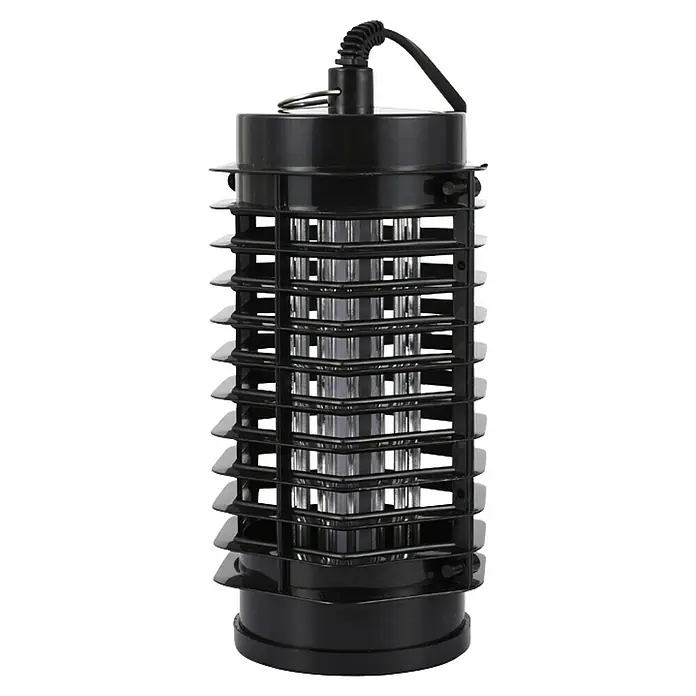 Matainsectos eléctrico Farolillo - Negro - Primer plano de una trampa para insectos negra con luz UV, perfecta para el control de plagas en interiores y exteriores.