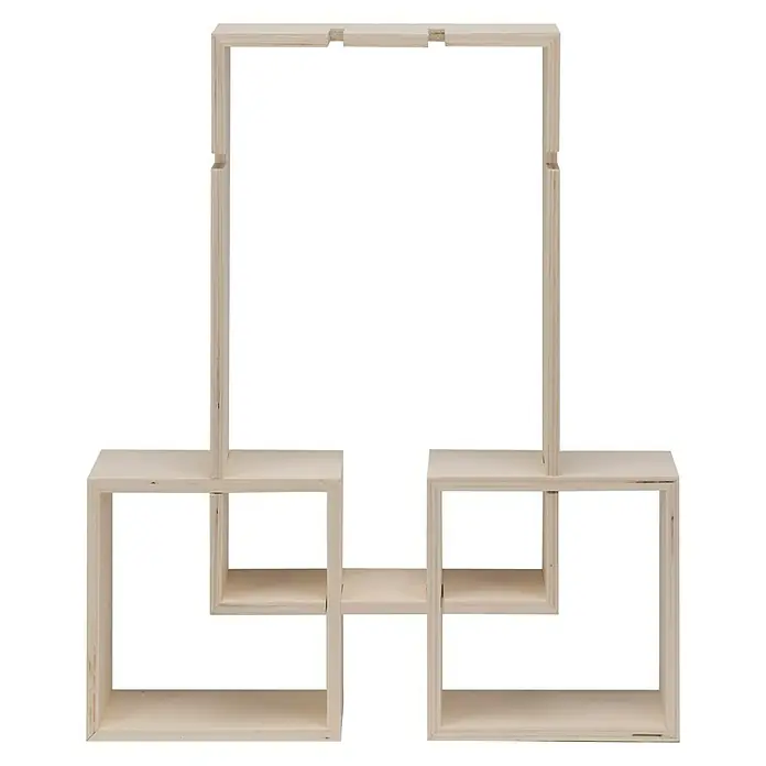 Rahmen-Set Design-Rahmen - 3 Stk., Holz, Rechteckig - Dieses Bild zeigt ein modernes, unlackiertes Holzregal mit einem einzigartigen Design, das Funktionalität und Ästhetik verbindet.
