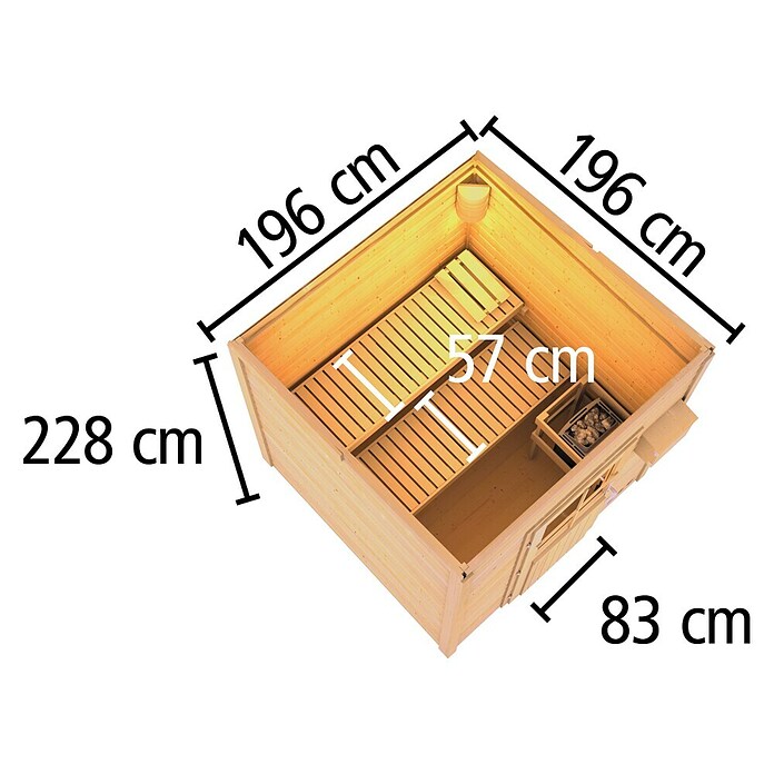 Karibu Saunahaus Hytti (Ohne Ofen, L x B x H: 196 x 196 x 228 cm, Natur) | BAUHAUS