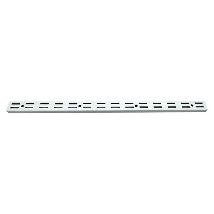 Regalux Wandschiene E32 - Länge: 45 cm, Zweilochsystem, Stahl, Weiß - Weißes Metallelement mit Löchern, ideal für Belüftung oder Regale. Ein praktisches und robustes Design für vielfältige Anwendungen.