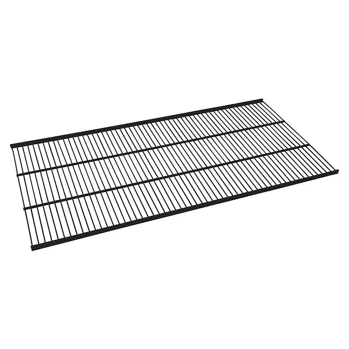 Regalux Drahtboden - L x B: 40 x 80 cm, Schwarz - Abbildung eines rechteckigen, schwarzen Abluftgitters. Dieses Gitter zeichnet sich durch seine parallelen Schlitze und seine stabile Bauweise aus.