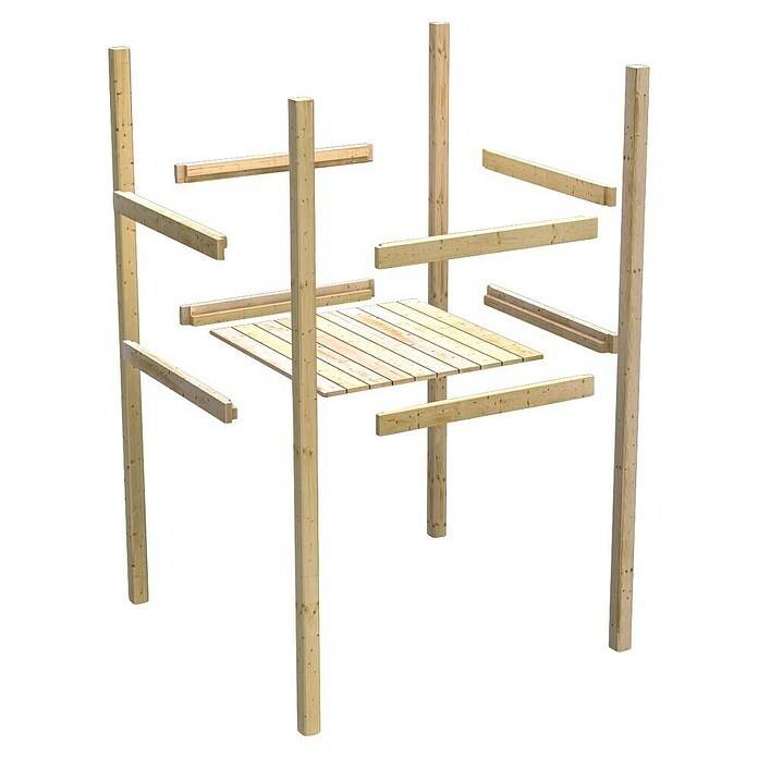 Karibu Kinderspielturm Benjamin (L x B x H: 244 x 198 x 309 cm, Naturbelassen, Mit roter Rutsche & Klettergerüst) | BAUHAUS