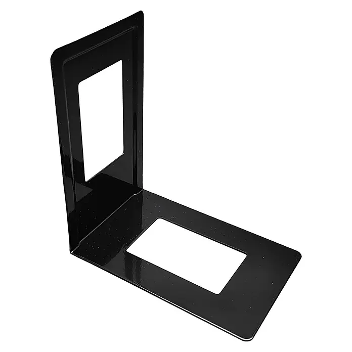 Regalux Bücherstütze - Schwarz - Schwarzer, glänzender Buchständer aus Metall mit rechteckigen Aussparungen, ideal zur Buchstützung. Stilvoll und funktional.