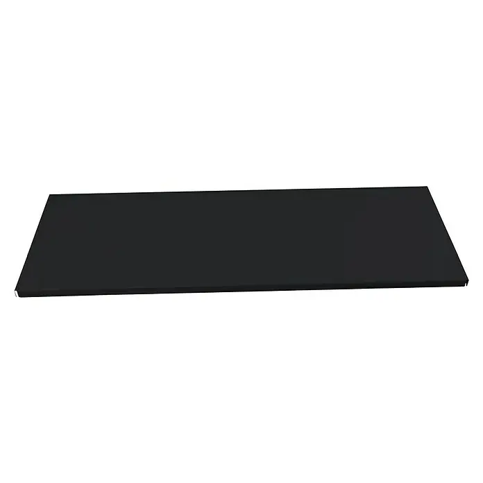 Regalux Stahlfachboden - L x B: 20 x 80 cm, Schwarz, 2 Stk. - Ein schlichter, schwarzer Gegenstand auf dunklem Grund. Minimalistisch und unauffällig in der Präsentation des Produkts.