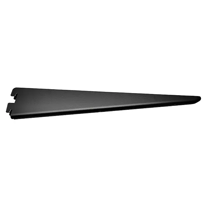 Regalux U-Träger E 32 - Länge: 32 cm, Schwarz - Das Bild zeigt eine schwarze Regalkonsole, die robust und stabil aussieht, ideal für die Wandmontage und zur Unterstützung von Regalböden.