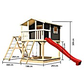 Karibu Kinderspielturm Benjamin (L x B x H: 244 x 198 x 309 cm, Terragrau, Mit roter Rutsche & Klettergerüst) | BAUHAUS
