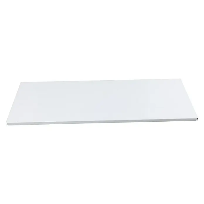 Regalux Stahlfachboden - L x B: 20 x 80 cm, Weiß, 2 Stk. - Das Bild zeigt eine weiße, rechteckige Metallablage, die robust und schlicht für verschiedene Zwecke geeignet ist.