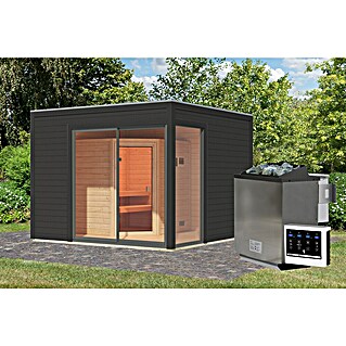 Karibu Saunahaus Terning Typ 1 (9 kW Bio-Saunaofen mit externer Steuerung, Anzahl Liegen: 2 Stk., Anthrazit, L x B x H: 308 x 308 x 242 cm)