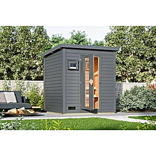 Karibu Saunahaus Hytti (9 kW Saunaofen mit externer Steuerung, Terragrau, L x B x H: 196 x 196 x 228 cm)
